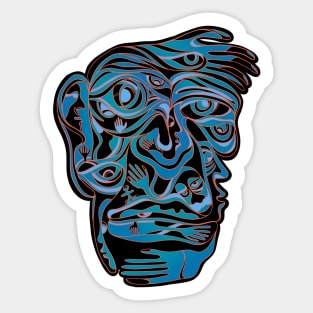 Abstract Hand Eye Face - blue version Sticker